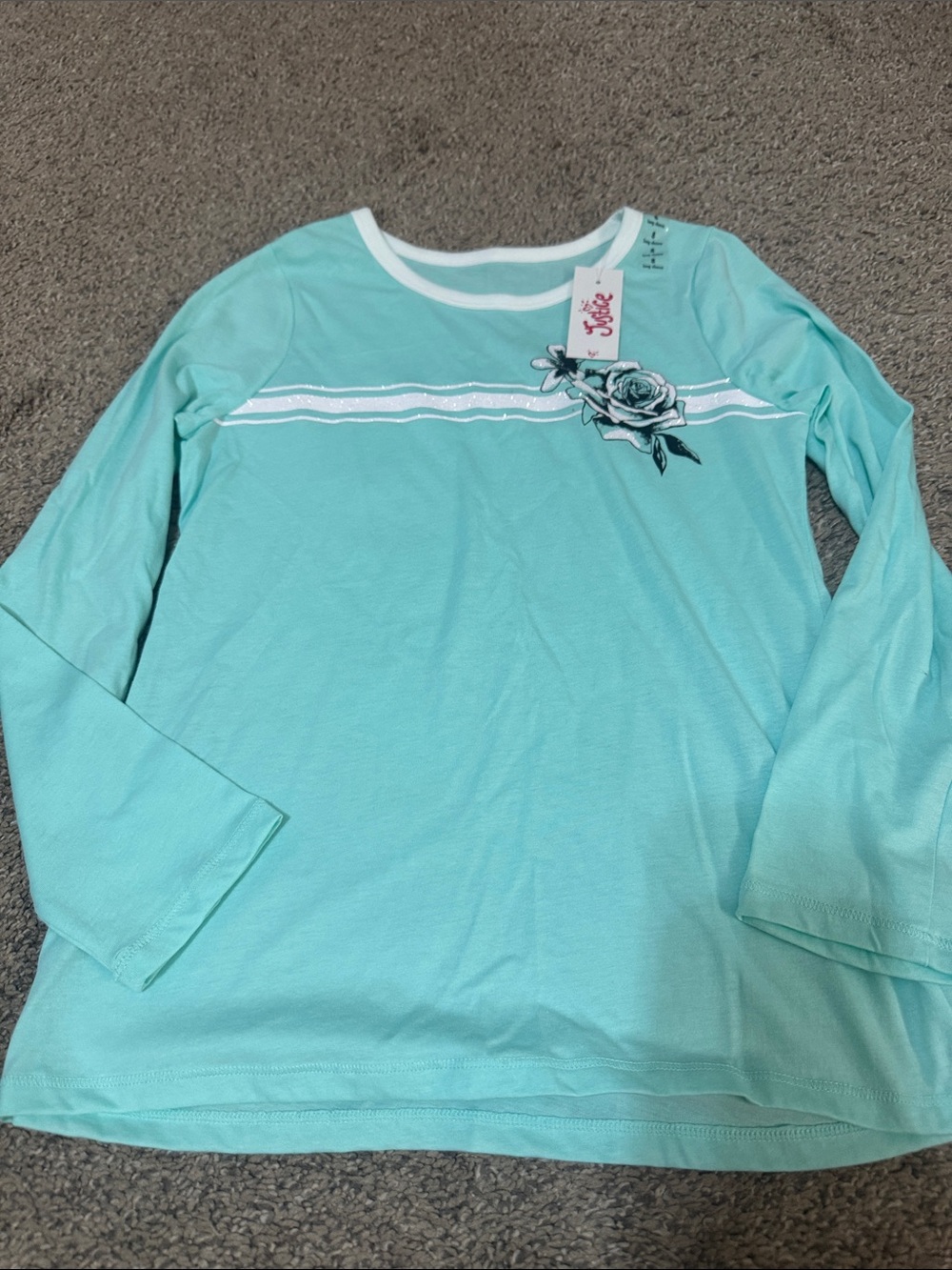 NWT Justice Girls' Mint Green Long-Sleeve Top with Rose Detail